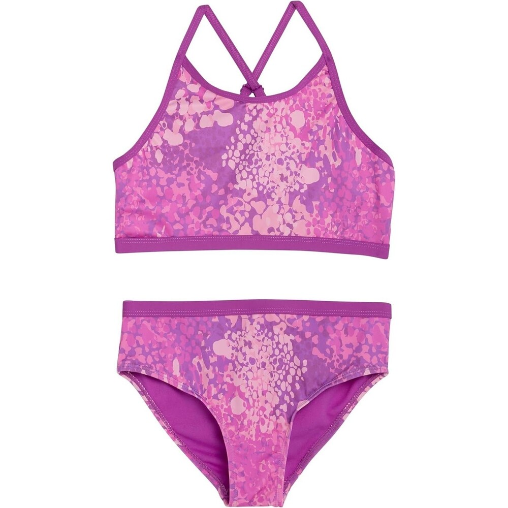 Lands' End Girls' Bikini Set LARGE 10-12 Neon Purple Swim UPF 50+ Adjustable